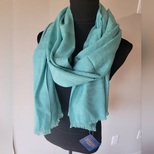 NEW Pendleton Luxe Weave Wool Scarf In Aqua Geometric Print